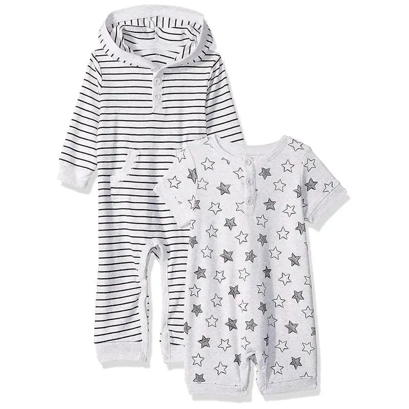 Little Me - 2 Pack Coverall and Romper, Star - Image 2