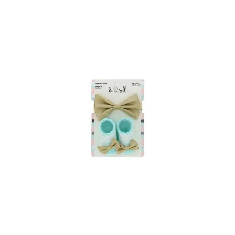 Little Me 2Pc Headwrap and Bootie Set - Aqua/Gold