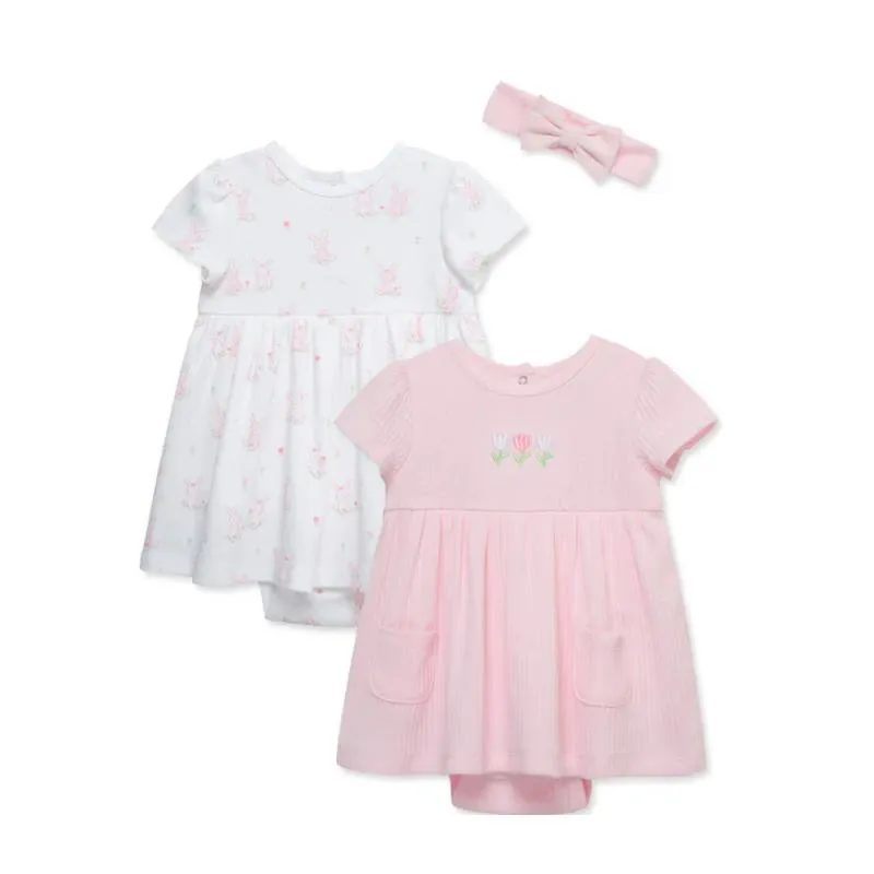 Little Me - 2Pk Tulips Baby Bsuit Dress Pink