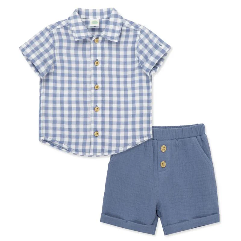 Little Me - Baby Boy Check Short Set, Blue
