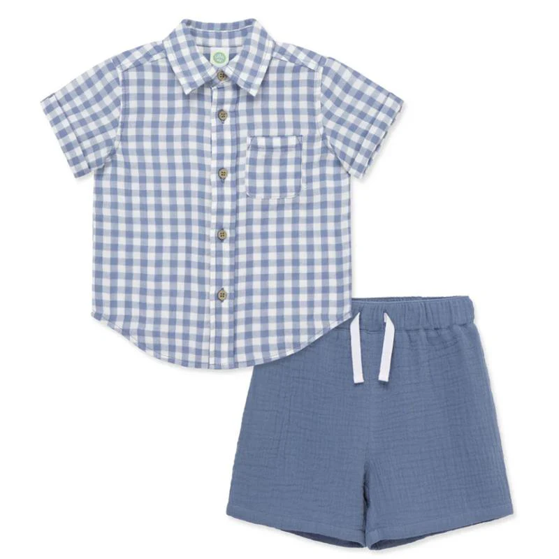 Little Me - Baby Boy Check Woven Short Set, Blue