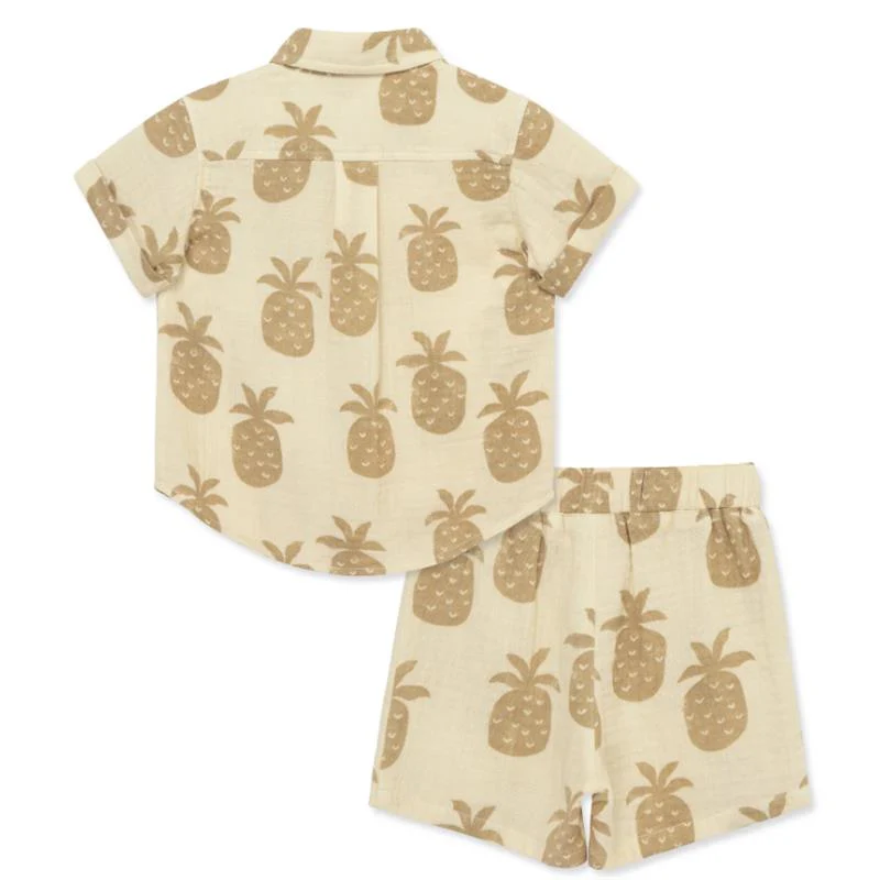 Little Me - Baby Boy Pineapple Woven Short Set, Tan - Image 2