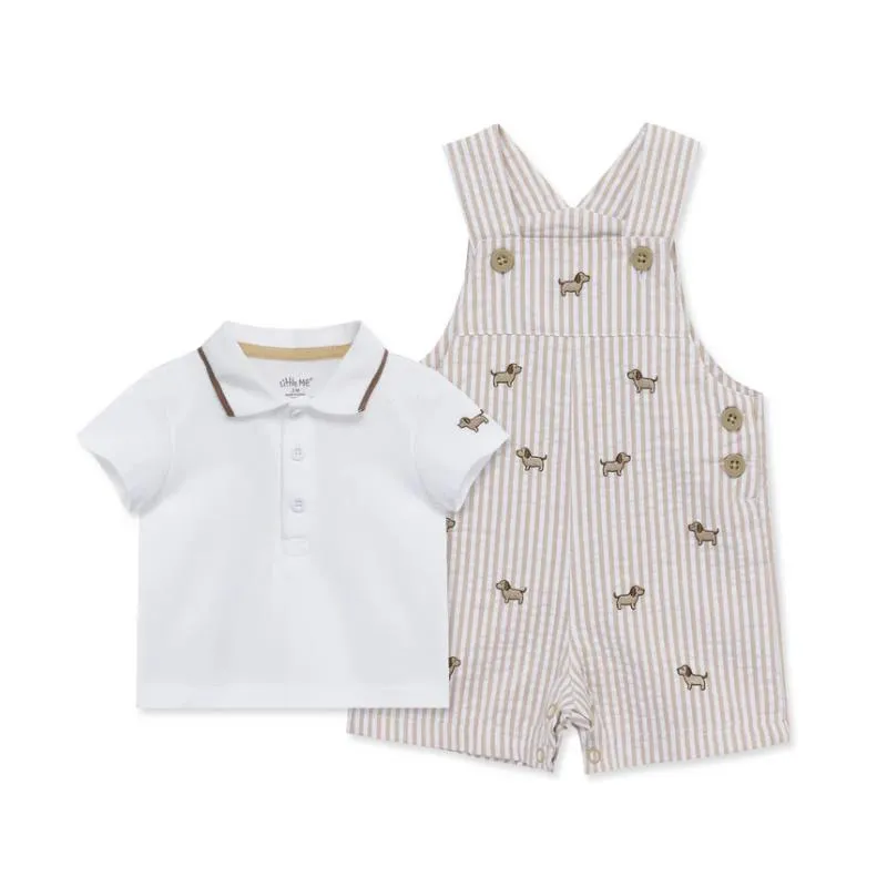 Little Me - Baby Boy Puppies Woven Shortall Set
