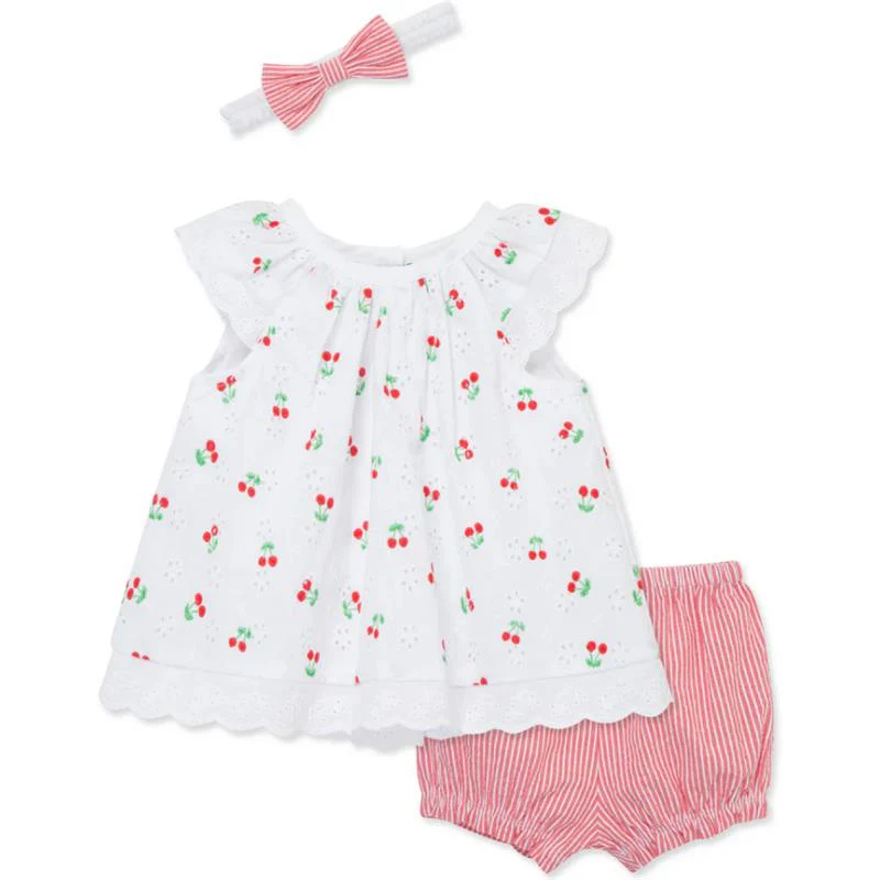 Little Me - Baby Girl Cherry Eyelet Sunsuit, Pink
