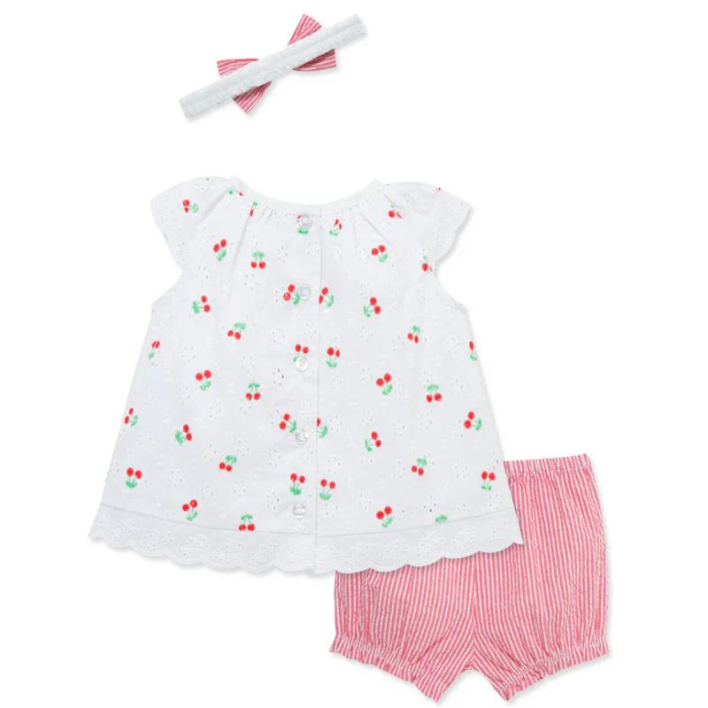 Little Me - Baby Girl Cherry Eyelet Sunsuit, Pink - Image 2