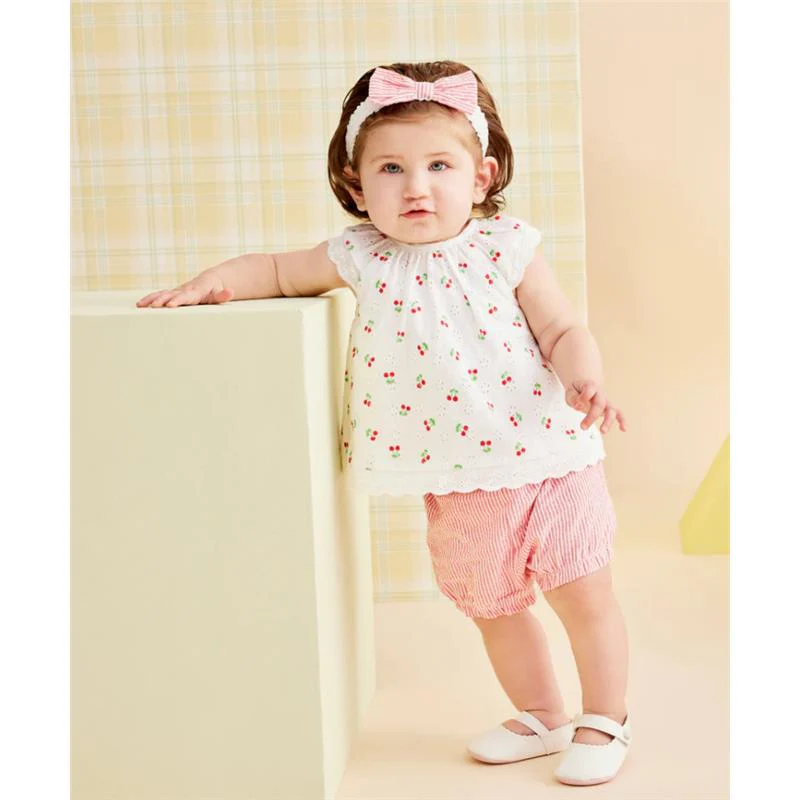 Little Me - Baby Girl Cherry Eyelet Sunsuit, Pink - Image 3