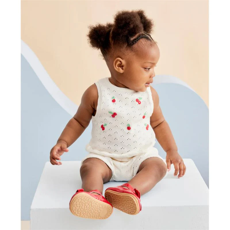 Little Me - Baby Girl Cherry Pointelle Knit Set, Ivory - Image 2