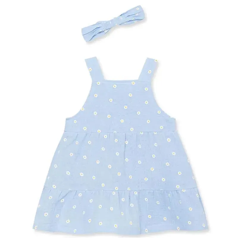 Little Me - Baby Girl Daisy Gauze Dress & Headband - Image 2