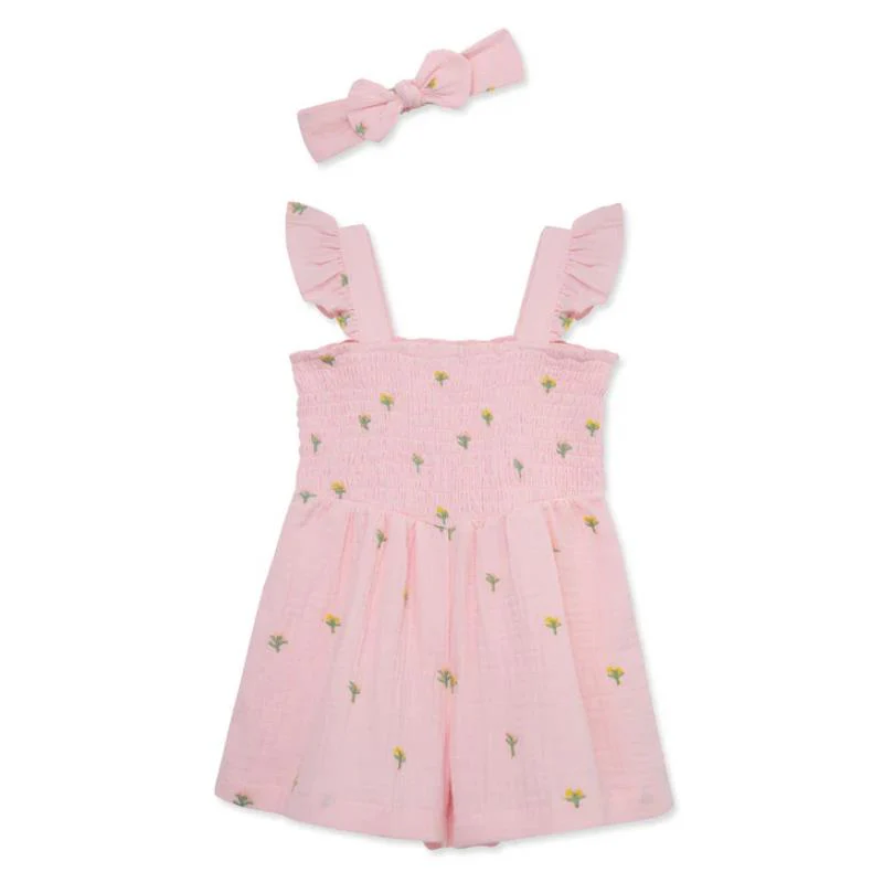 Little Me - Baby Girl Floral Schiffli Woven Romper Pink