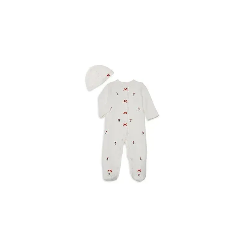 Little Me Baby Girl Footed Onesies & Baby Girl Hat Set,Rosebud