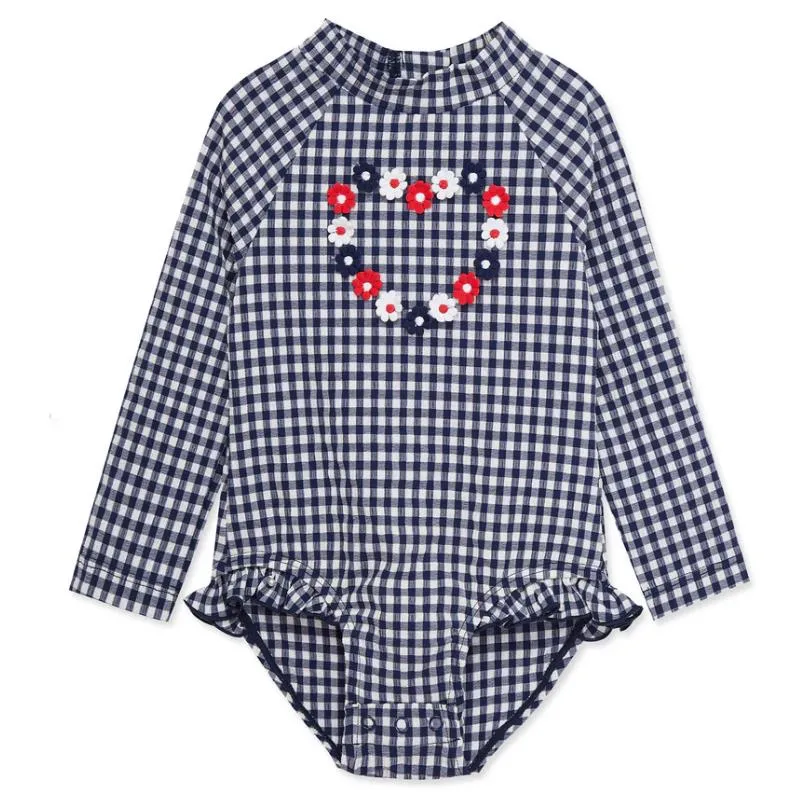 Little Me - Baby Girl Gingham 1-Piece Rashguard Swimsuit Blue