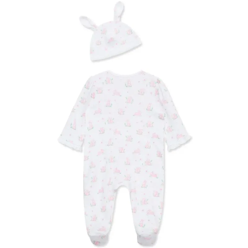 Little Me - Baby Girl Pink Bunny Footie & Hat - Image 2