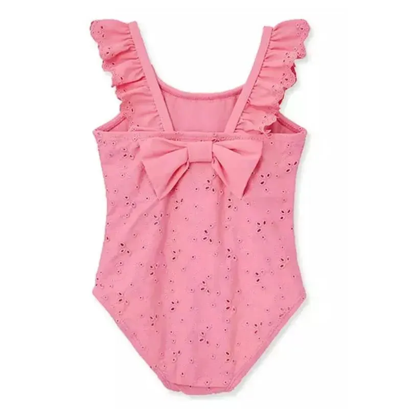 Little Me - Baby Girl Pink Eyelet Swimsuit - Image 2