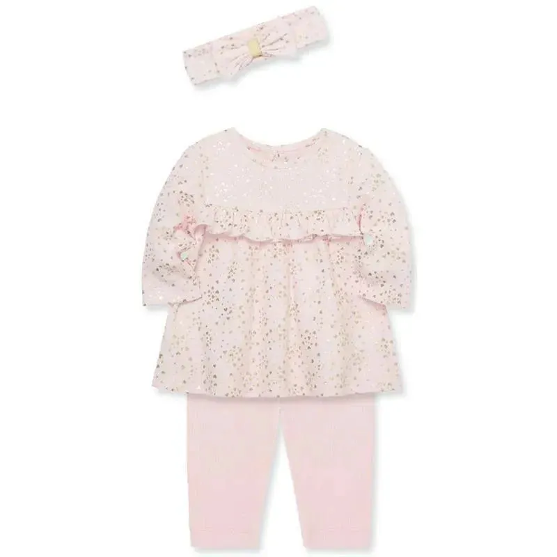 Little Me - Baby Girl Pink Heart Shine Rib Knit Tunic Set