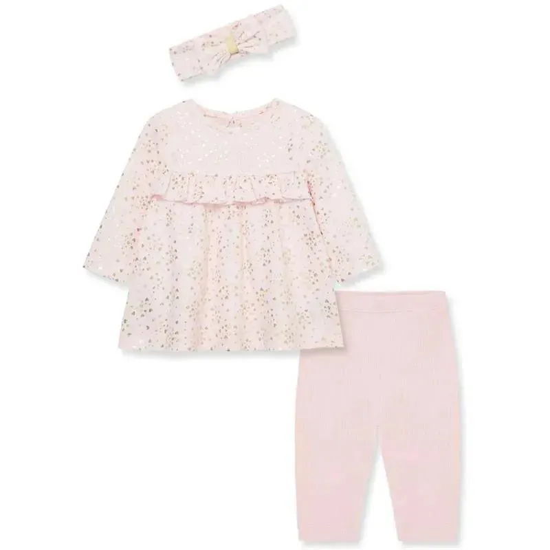 Little Me - Baby Girl Pink Heart Shine Rib Knit Tunic Set - Image 2