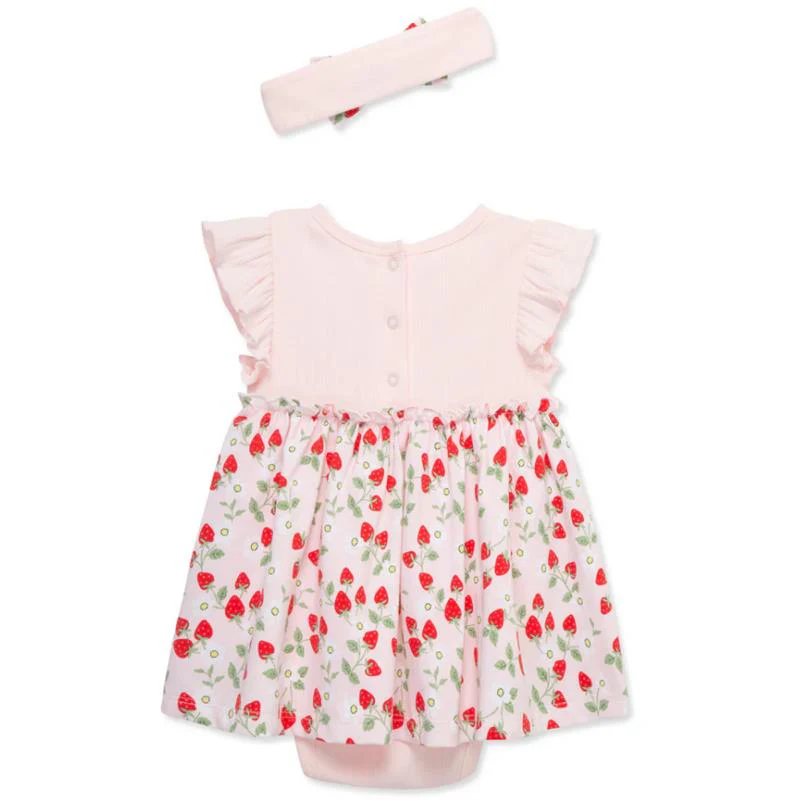 Little Me - Baby Girl Strawberries Bsuit Dress, Pink - Image 3
