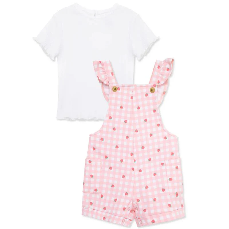 Little Me - Baby Girl Strawberry Knit Shortall Set Pink - Image 2