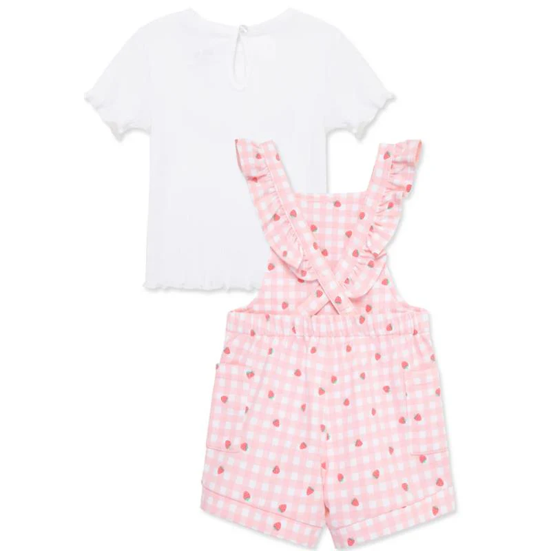 Little Me - Baby Girl Strawberry Knit Shortall Set Pink - Image 4