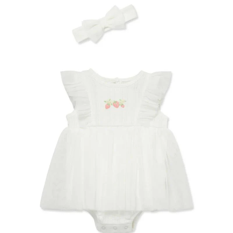 Little Me - Baby Girl Strawberry Popover, Ivory