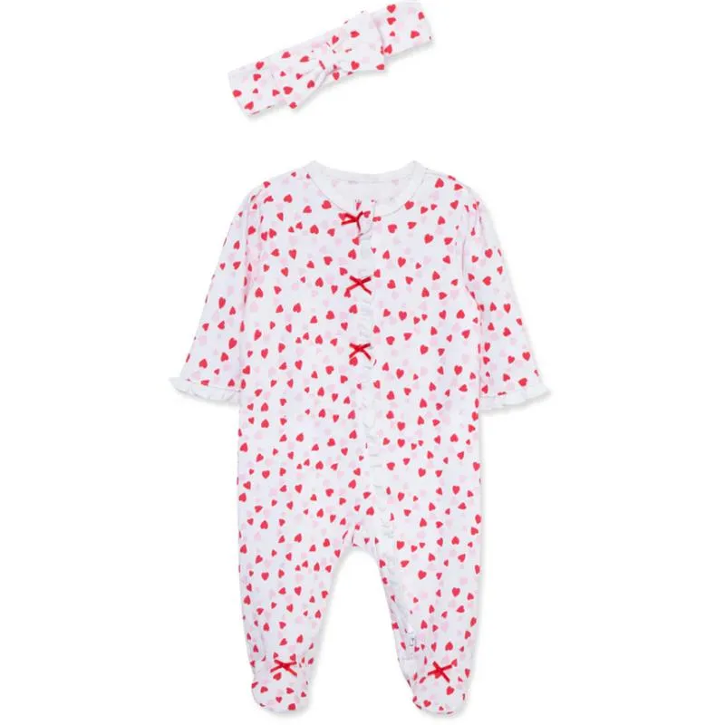 Little Me - Baby Girl Valentine Footie & Headband