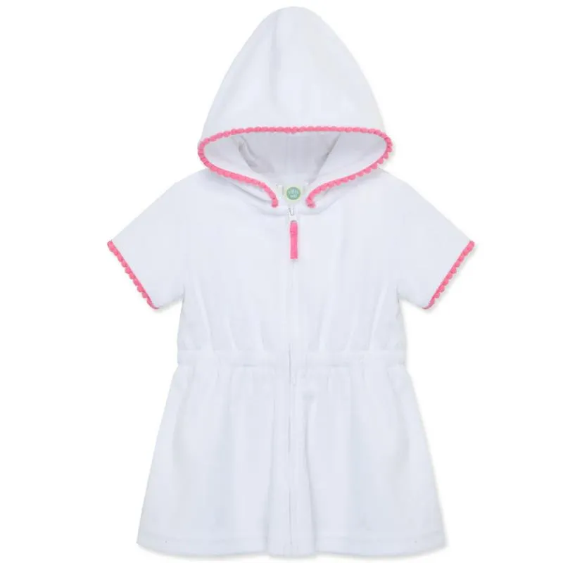 Little Me - Baby Girl Zip Swim Cover Up, White - Image 3