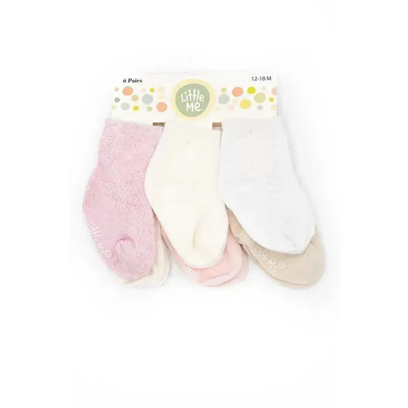 Little Me Beige/White/Pink 6pk Warm Baby Girl Socks