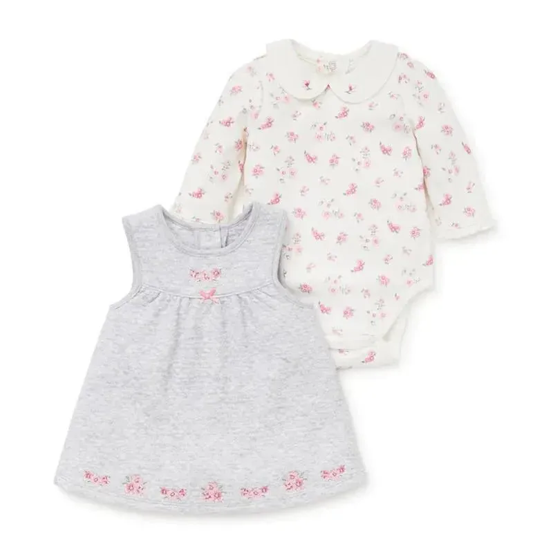 Little Me Bountiful Roses Jumper Set Heather Grey - Image 2