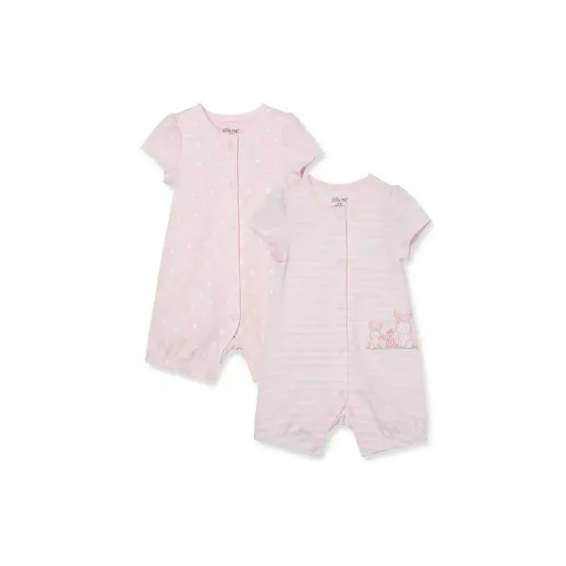 Little Me Bunnies 2Pk Rompers - Pink - Image 3