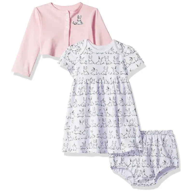 Little Me - Bunny Dress Set, White Print
