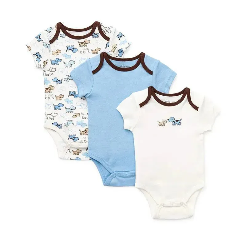 Little Me - Cute Puppies 3Pk Bodysuit, Blue Multi