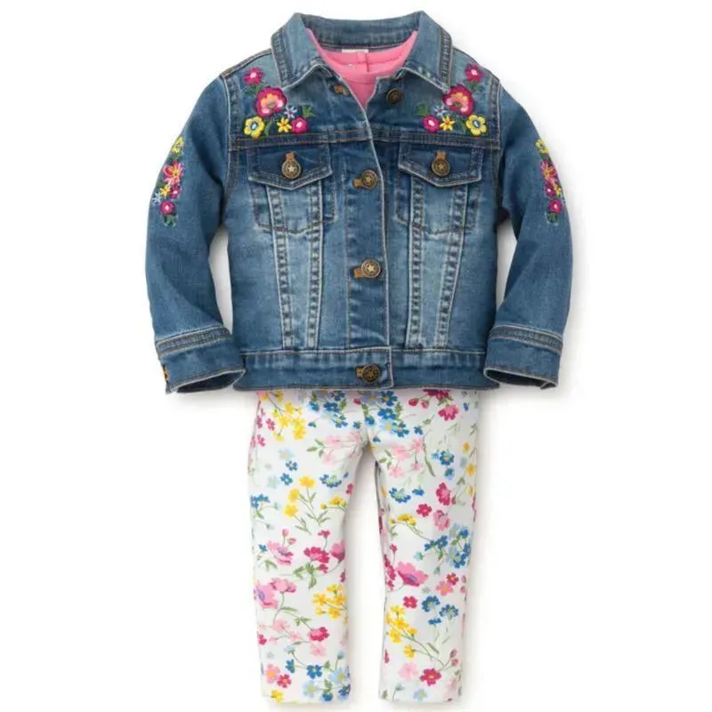 Little Me Denim Jacket Set, White Floral - Image 2