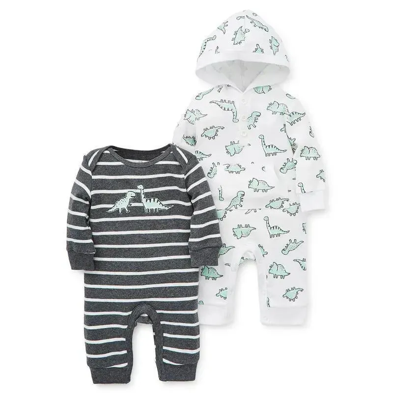 Little Me - Dinos 2 Pc Coverall, Grey Heather - Image 2