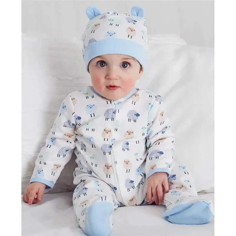 Little Me - Dotty Lambs Footie & Hat, White Print - Image 2