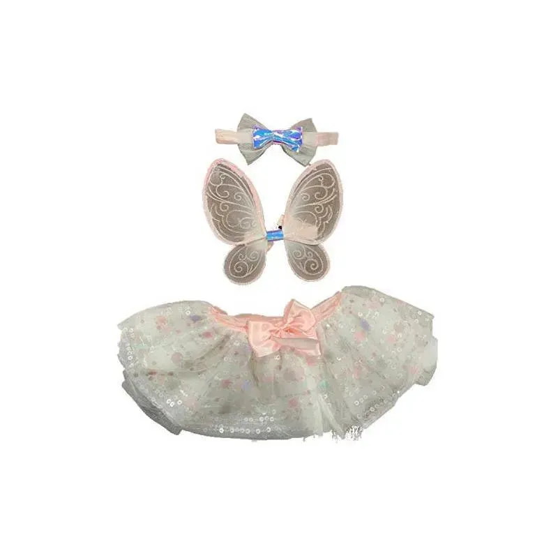 Little Me - Elly & Emmy 3 Piece Tutu Set Headband, Tutu, Wings, White/Pink, 0/12M