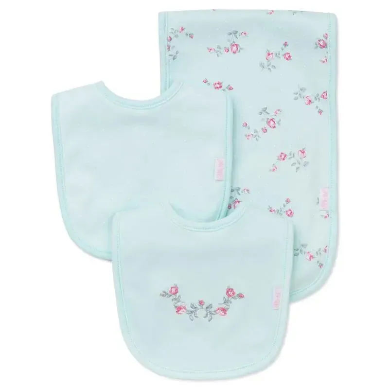 Little Me - Floral Spray 3 Pc Bib & Burp Cloth Set