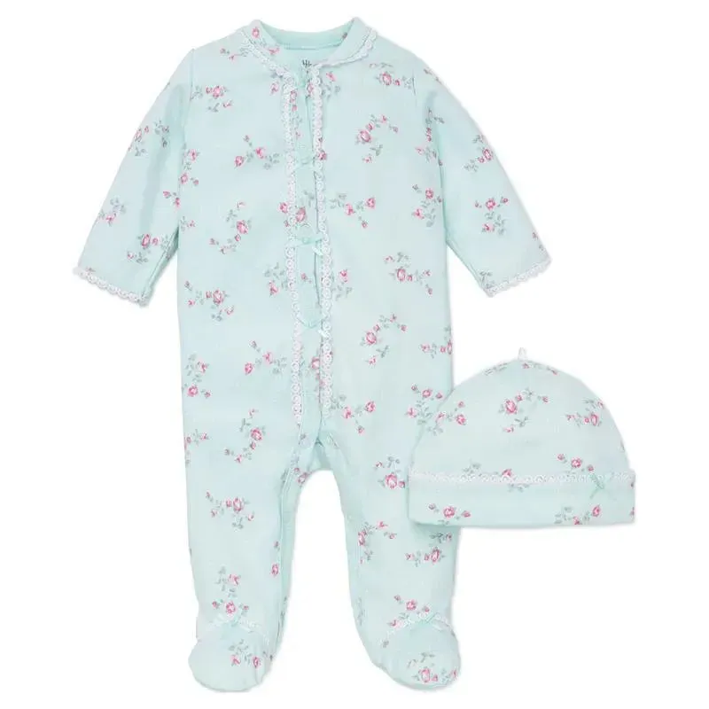 Little Me - Baby Girls Floral Spray Footie With Hat, Mint - Image 3