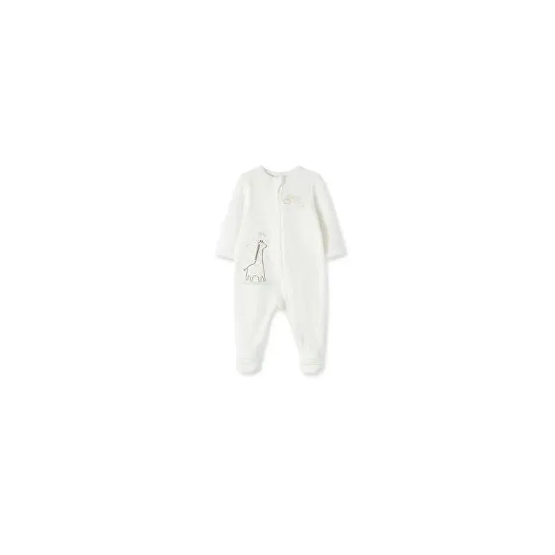 Little Me - Giraffe Velour Footie, Ivory - Image 3