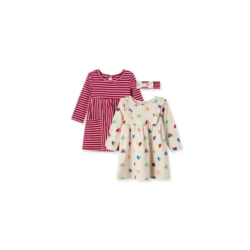 Little Me - Heart Knit Dress Set 2Pk, Oatmeal