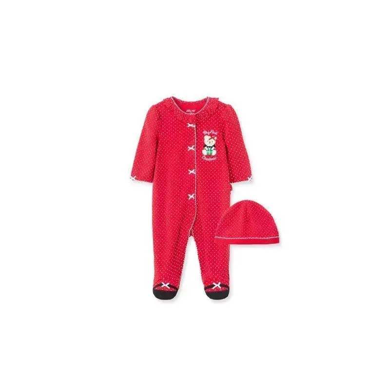 Little Me - Holiday Bear Footie & Hat, Red