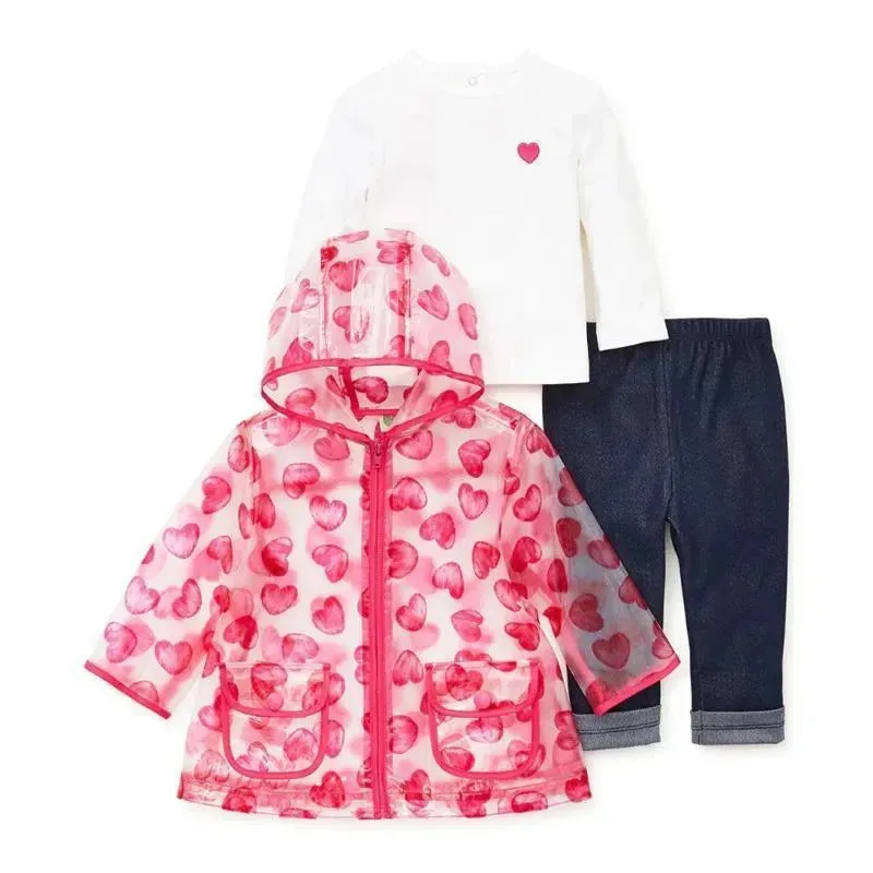 Little Me Jackets & Outerwear Heart Raincoat Jacket Set 4T, Pink & White - Image 5