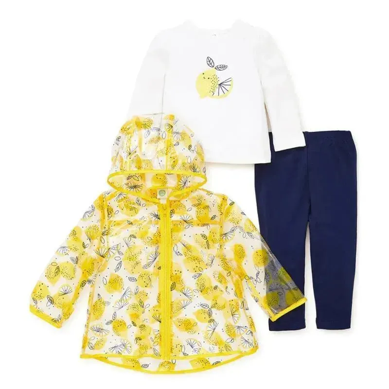 Little Me Jackets & Outerwear Lemon Raincoat Jacket Set, Yellow & White - Image 4