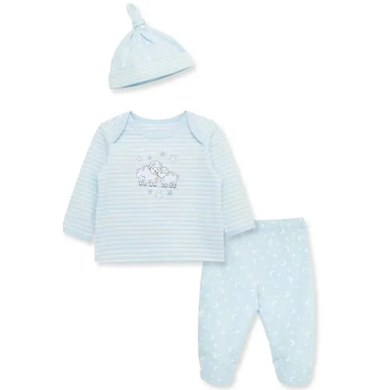 Little Me - Little Lambs Interlock Knit Lap-Shoulder Set & Hat