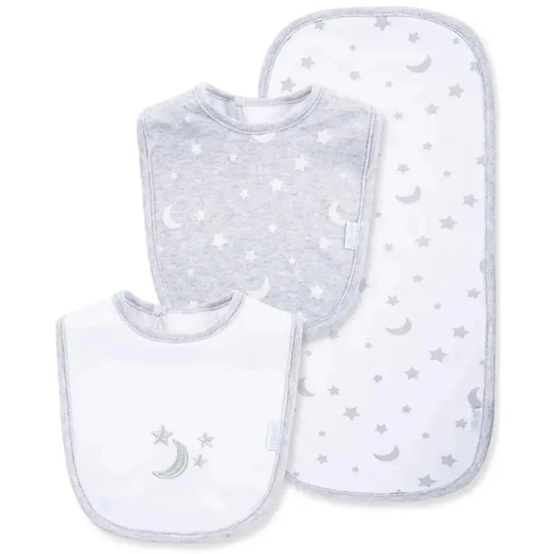 Little Me - Moon& Stars Bib-Burp, Grey
