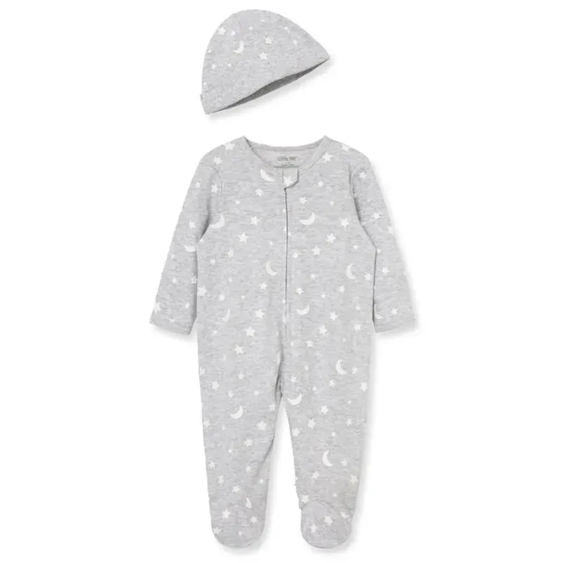 Little Me - Moon & Stars Footie, Grey