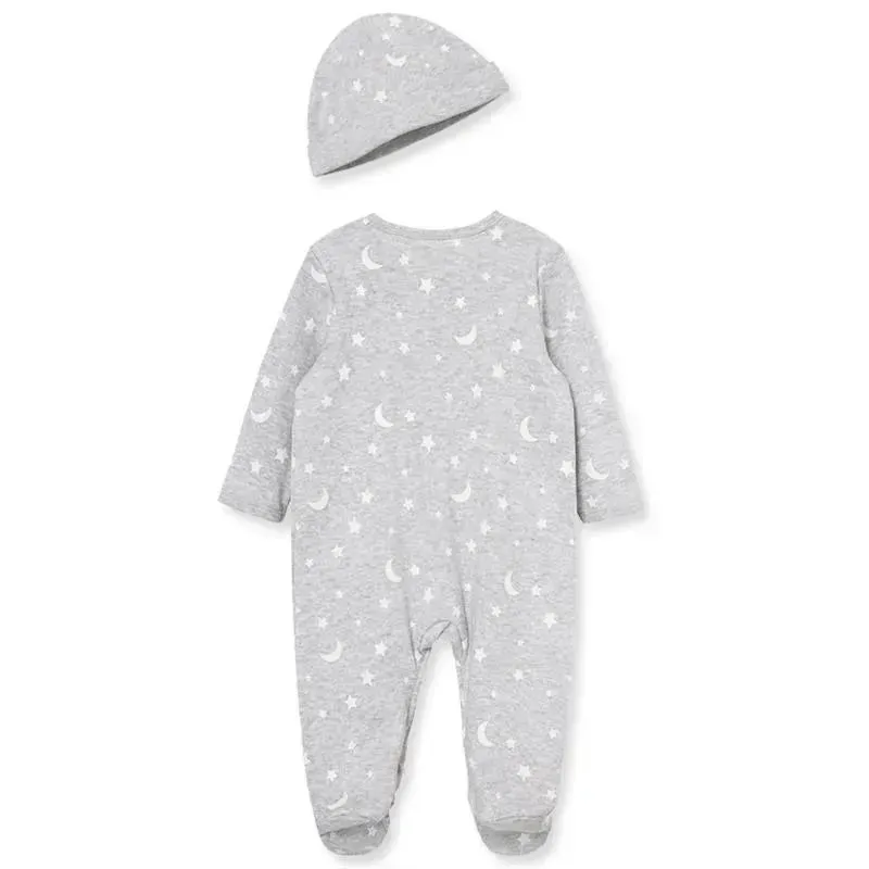 Little Me - Moon & Stars Footie, Grey - Image 3