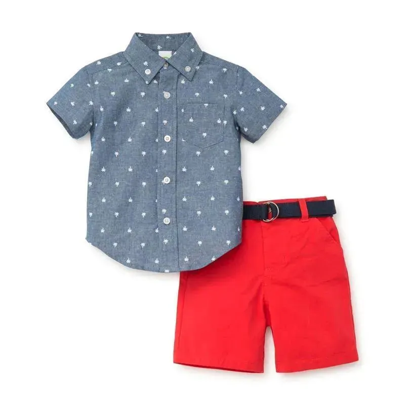 Little Me Palm Tree Short Set - Red