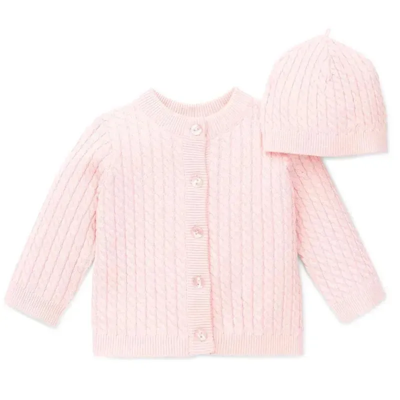 Little Me Pink Cable Sweater with Hat