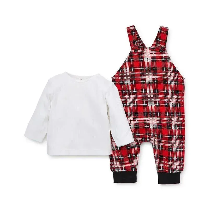 Little Me - Plaid Overall Set, Plaid - Image 2
