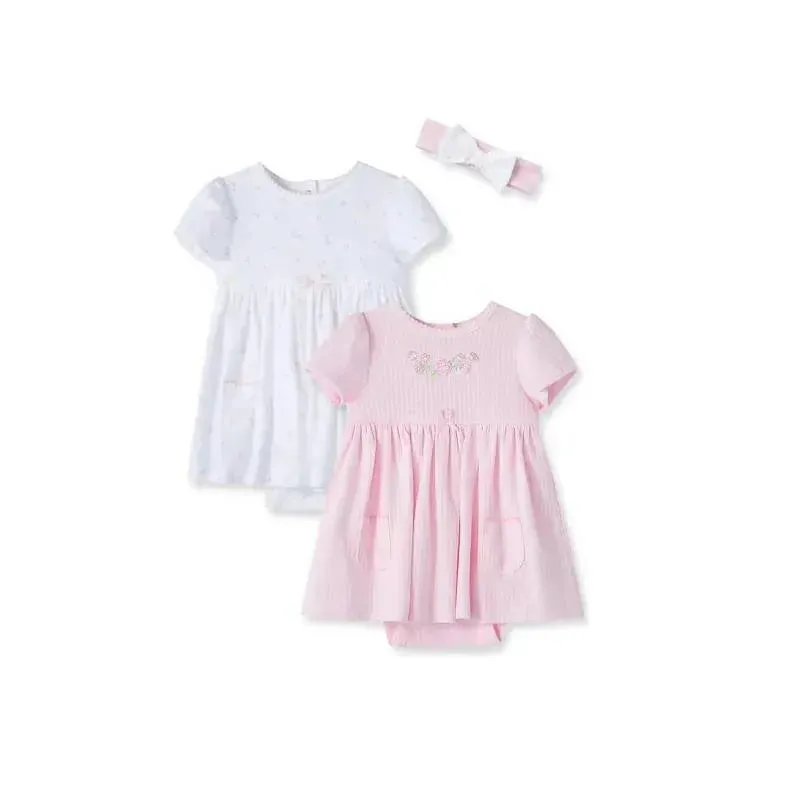 Little Me Roses 2Pk Bodysuit Dress - Pink