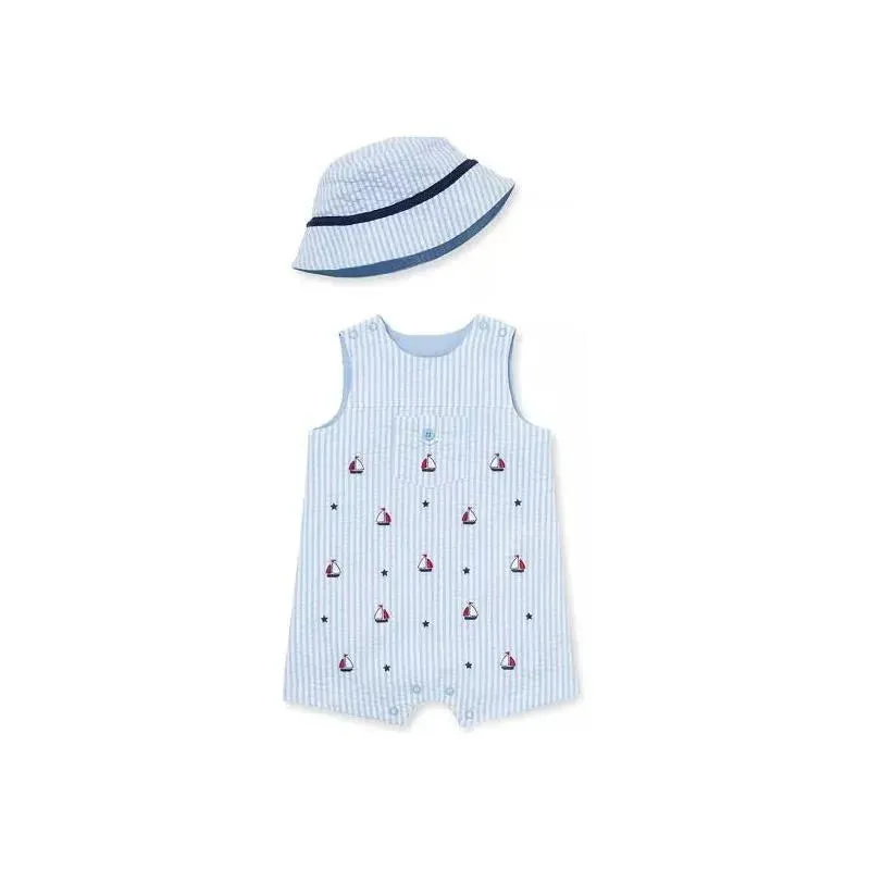 Little Me Sailboat Sunsuit & Hat - Blue